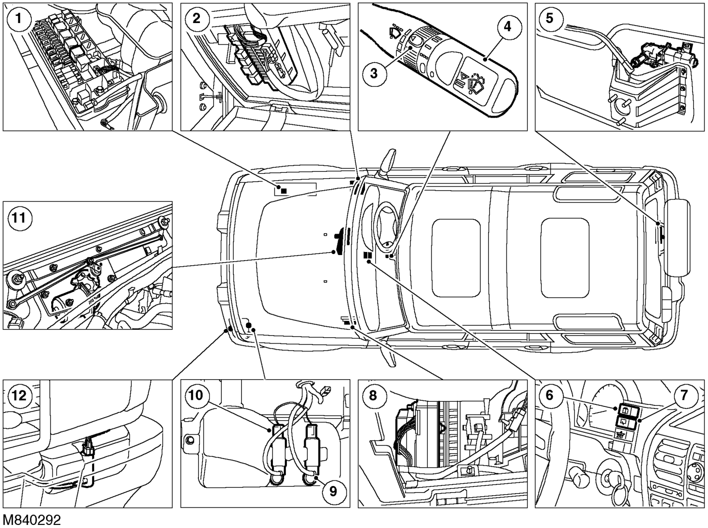 Wipers and washers component layout – WIPERS AND WASHERSDESCRIPTION AND OPERATION