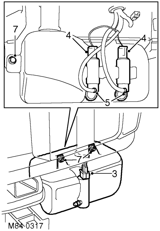 Reservoir - washer - up to 03my – Remove front bumper assembly.  EXTERIOR FITTINGS, REPAIRS, Bumper assembly - front.