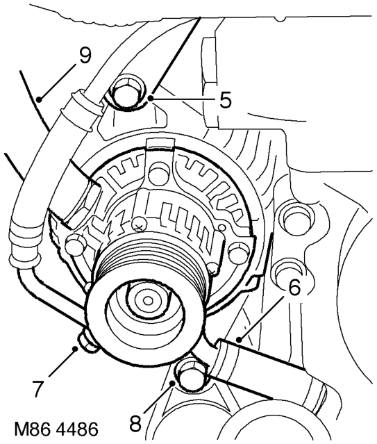 Alternator - diesel – Remove bolt (LH thread) and remove auxiliary drive belt tensioner.