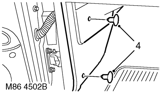 Harness - body – Remove 5 studs securing sound deadening and remove 3 sound deadening panels.