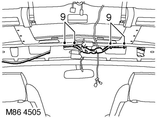 Release harness from 4 retainers in LH upper 'A' post and collect protective sleeves.