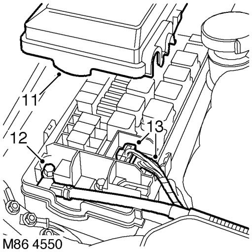 Remove nut securing engine harness positive lead to battery, release lead and position asi
