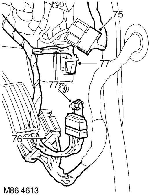 Disconnect multiplugs from brake and clutch pedal.