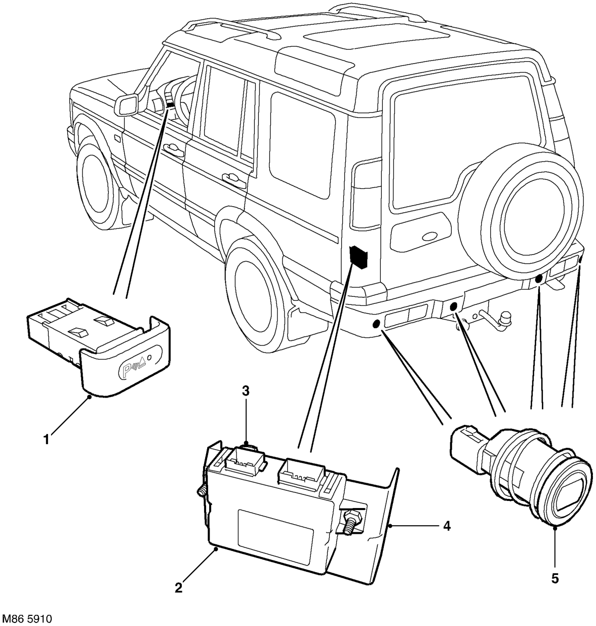Park distance control – component location – DRIVING AIDSDESCRIPTION AND OPERATION