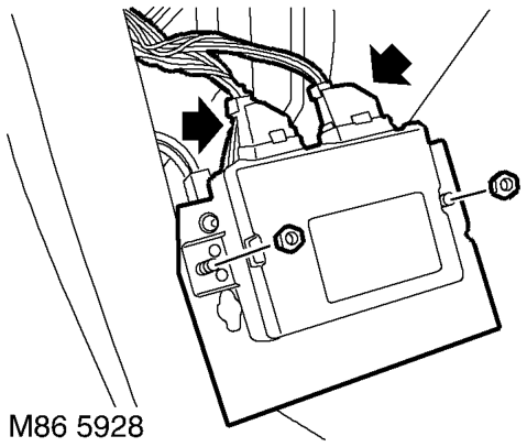 Control unit (ecu) - parking aid – Remove 2 bolts securing parking aid ECU mounting bracket to body and manoeuvre ECU and bra
