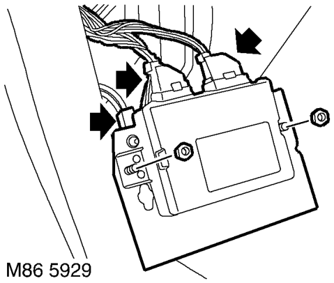 Sounder - parking aid rear – Remove 2 bolts securing parking aid ECU mounting bracket to body and manoeuvre ECU and bra