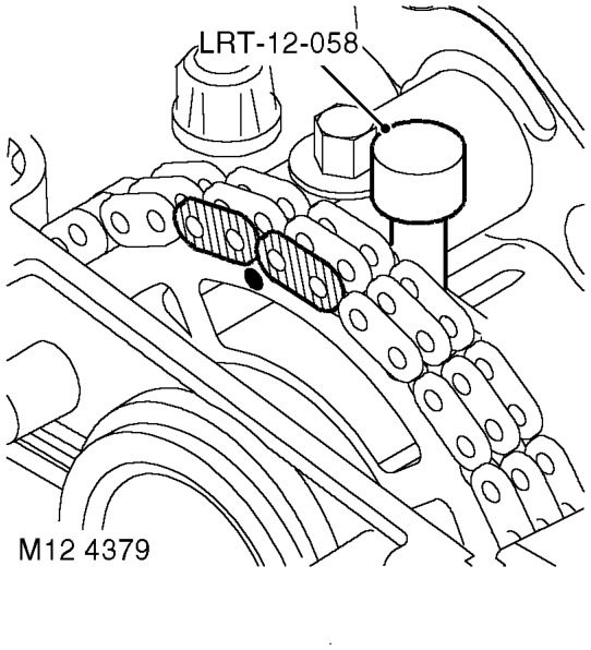 Rotate engine clockwise to align mark on camshaft sprocket between coloured links on timin