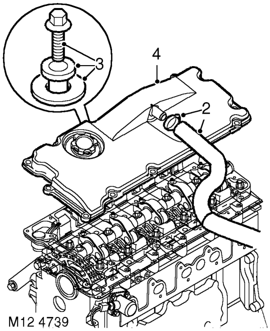 Gasket - cover - camshaft – Remove 3 bolts and remove engine acoustic cover.