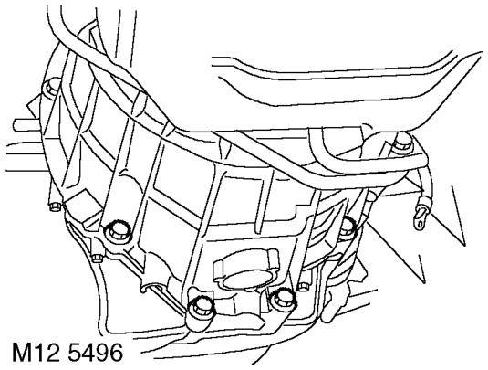 Gasket - sump – Remove bolt securing automatic gearbox oil cooler pipe clip.