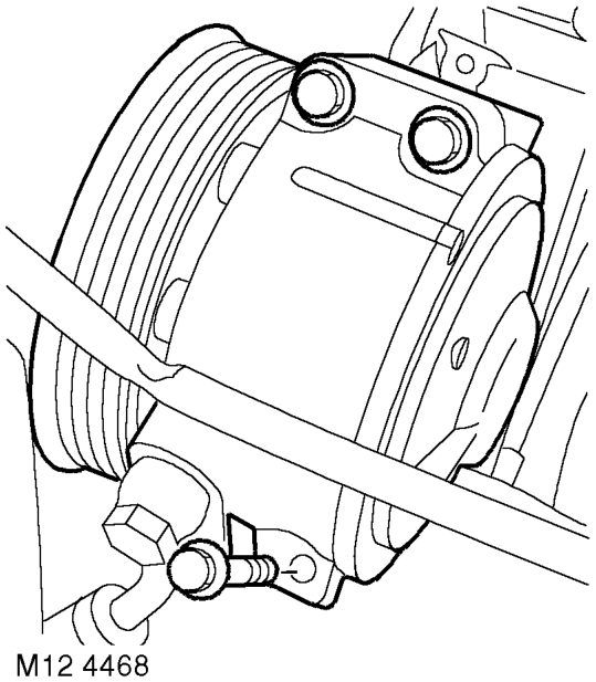 Engine assembly – Remove 4 bolts securing A/C compressor,