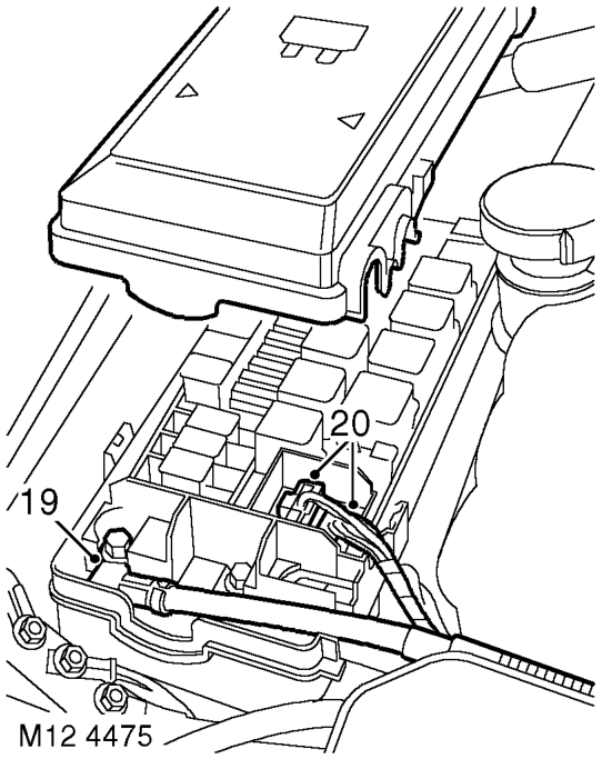 Remove nut securing engine harness positive lead to battery, release lead and position asi