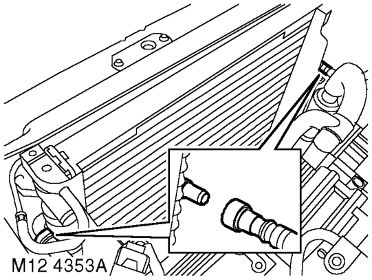 Cooler - engine oil – Remove 2 bolts securing LH and RH extension brackets to radiator and remove brackets.