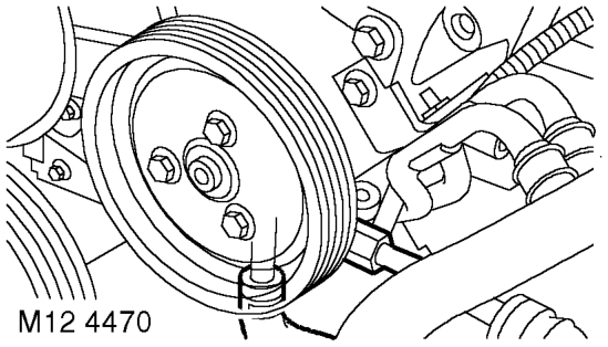 Remove and discard 3 bolts securing coolant pump pulley and remove pulley.
