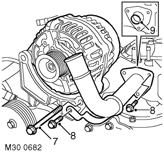 Disassembly – Remove 2 nuts securing alternator cables and release the cables.