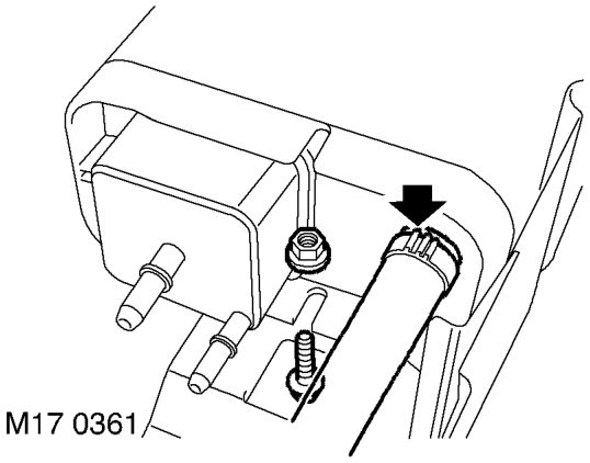 Remove bolt securing EVAP canister retaining clamp to the mounting bracket and collect the