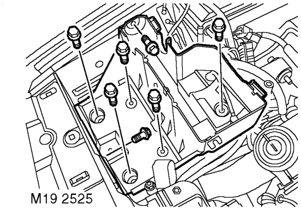 Intercooler – Remove screw and release engine control module (ECM) from battery carrier.