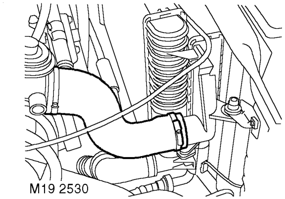 Loosen clip and disconnect inlet hose from intercooler.