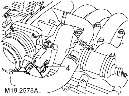 Throttle body – Disconnect throttle and cruise control cables from throttle body.