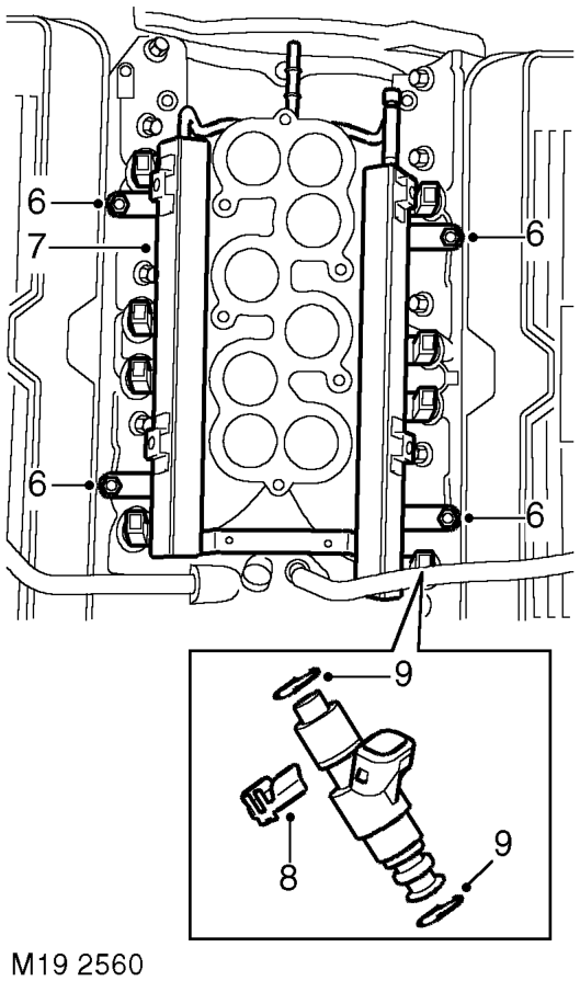 Injectors – Release injector harness from fuel rail and disconnect injector multiplugs.