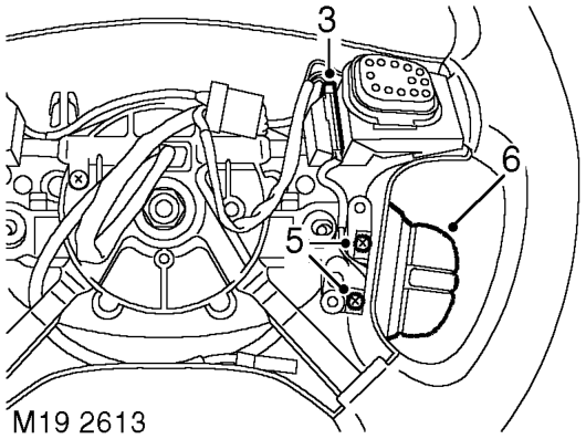 Switch - cruise control (set/resume) – Remove driver's airbag module.  RESTRAINT SYSTEMS, REPAIRS, Airbag module - drivers.