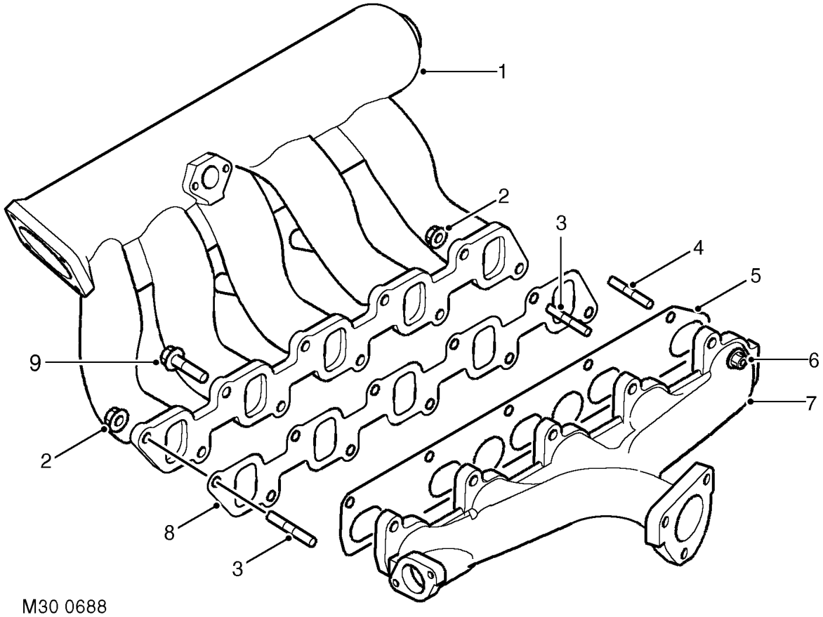 Manifold component layout – MANIFOLDS AND EXHAUST SYSTEMS - Td5DESCRIPTION AND OPERATION