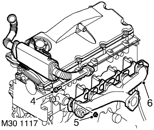 Gasket - exhaust manifold – Models with air conditioning: Remove 4 bolts securing compressor and move to one side.