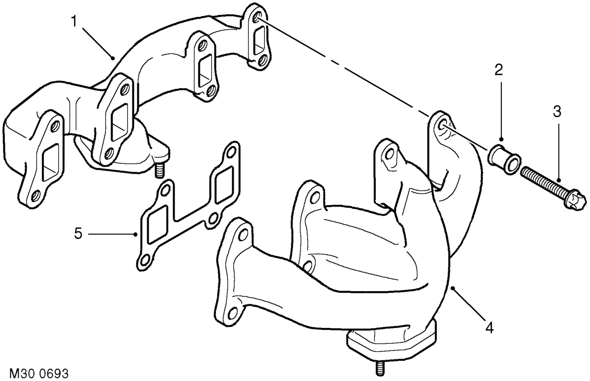 Exhaust manifold component layout – MANIFOLDS AND EXHAUST SYSTEMS - V8DESCRIPTION AND OPERATION