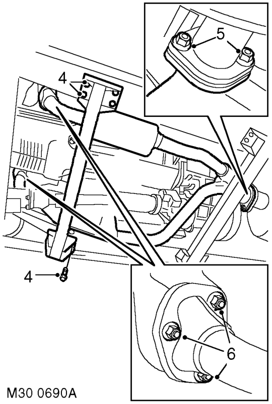 Front pipe – Where fitted, release rear HO2S multiplugs from support brackets on transfer box and disco