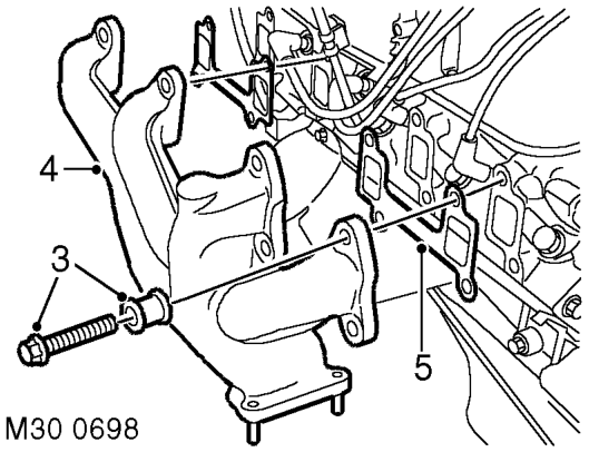 Gasket - exhaust manifold – Remove 3 nuts securing front pipe to exhaust manifold, release front pipe and collect gask
