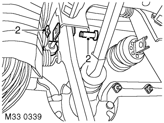 Caution: brake fluid will damage paint finished refit – Raise front of vehicle.