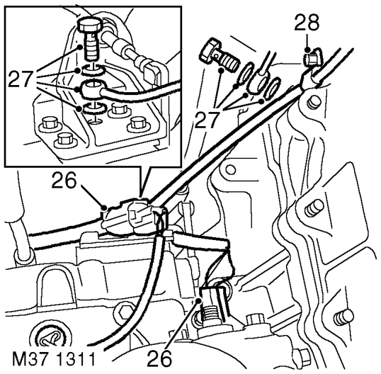 Remove 2 cable ties securing cable to fuel pipes.