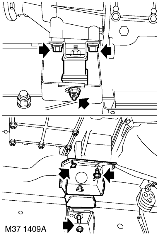 Position gearbox jack and support plate to gearbox and secure with 3 bolts.