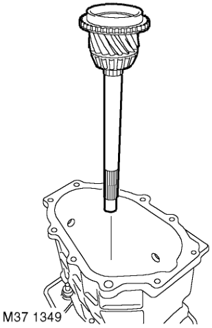 Disassembly – With assistance, remove output shaft, selector shaft and layshaft as an assembly. Remove s