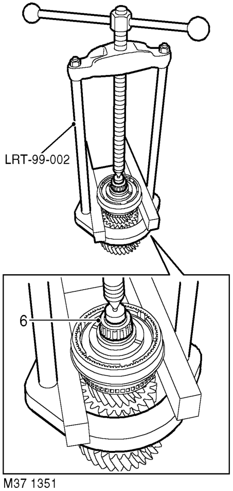 Using tool LRT-37-004, and LRT-99-004, remove pilot bearing track from input shaft.