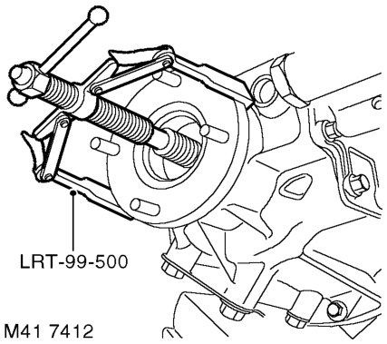 Seal - front output shaft – Restrain transfer box drive flange using tool LRT-51-003. Remove and discard drive flange 