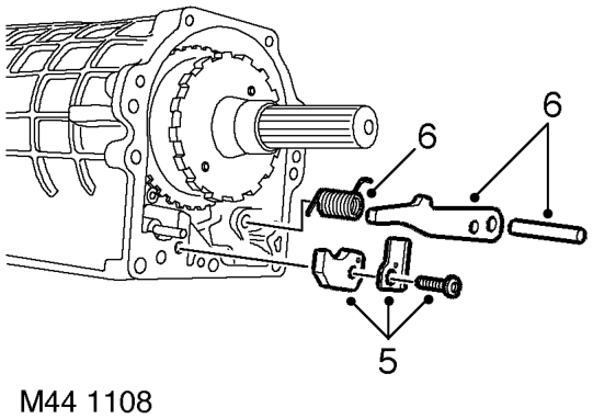 Parking pawl assembly. – Remove extension housing and discard gasket.