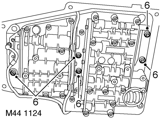 Remove 6 long bolts securing valve body to gearbox.