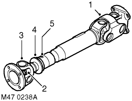 Front propeller shaft – On vehicles from 03 model year fitted with the 4.6l V8 engine and 4HP24 transmission, the 