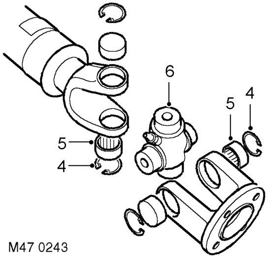 Disassembly – Clean the universal joint bearing cups and circlips.