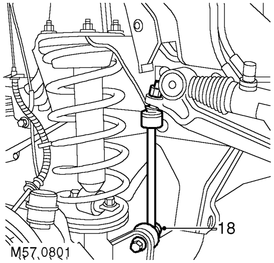 Remove nut securing drag link to drop arm. Using LRT-57-036, break taper joint and release