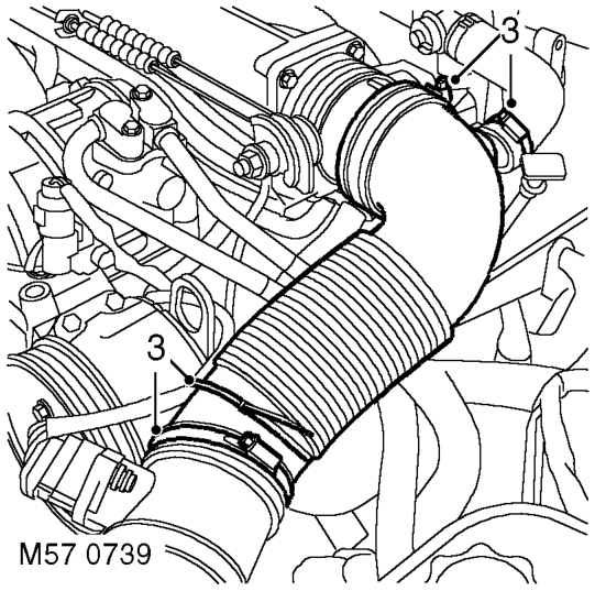 Pump - power steering - v8 – Remove cable tie securing harness to air intake hose.