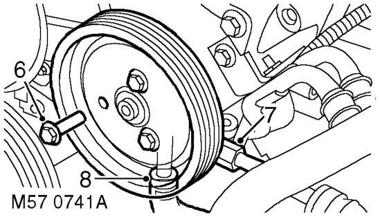 Models with A/C: Disconnect A/C compressor multiplug. Remove 4 bolts securing A/C compress