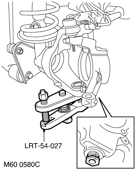 Remove 2 nuts securing ball joints to steering knuckle.