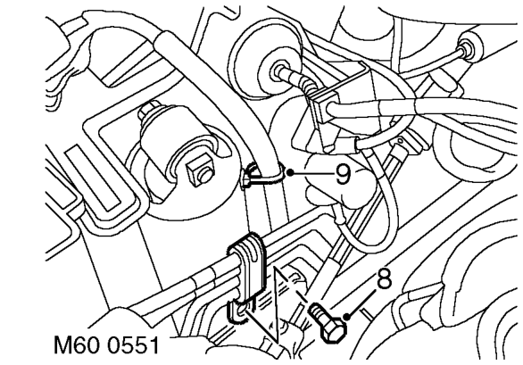 ACE models: Remove bolt securing ACE pipe clamp to chassis.