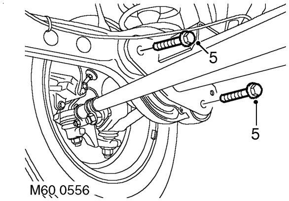 Bushes - radius arm – Remove nut and bolt securing radius arm to chassis.