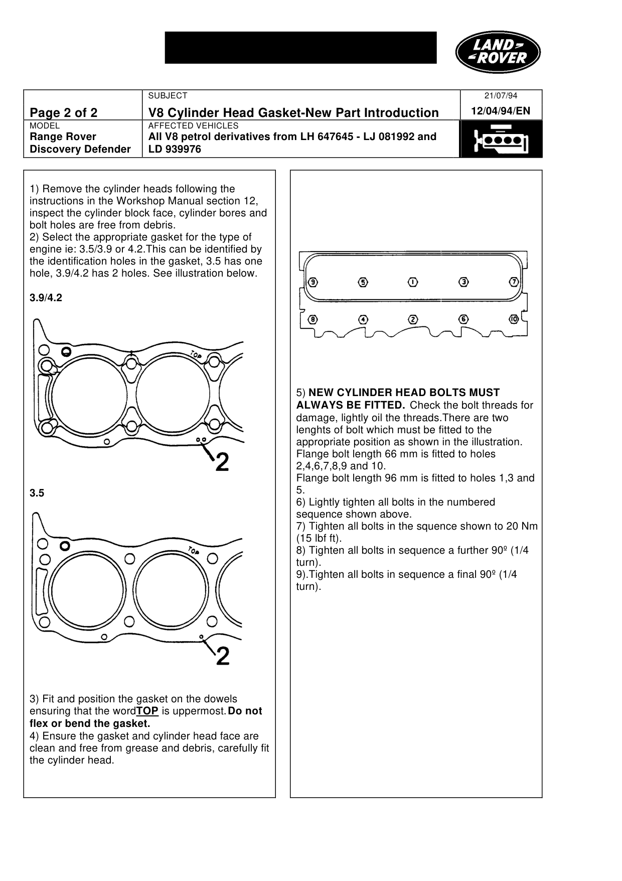 V8 Cylinder Head Gasket-New Part – bulletin page 2