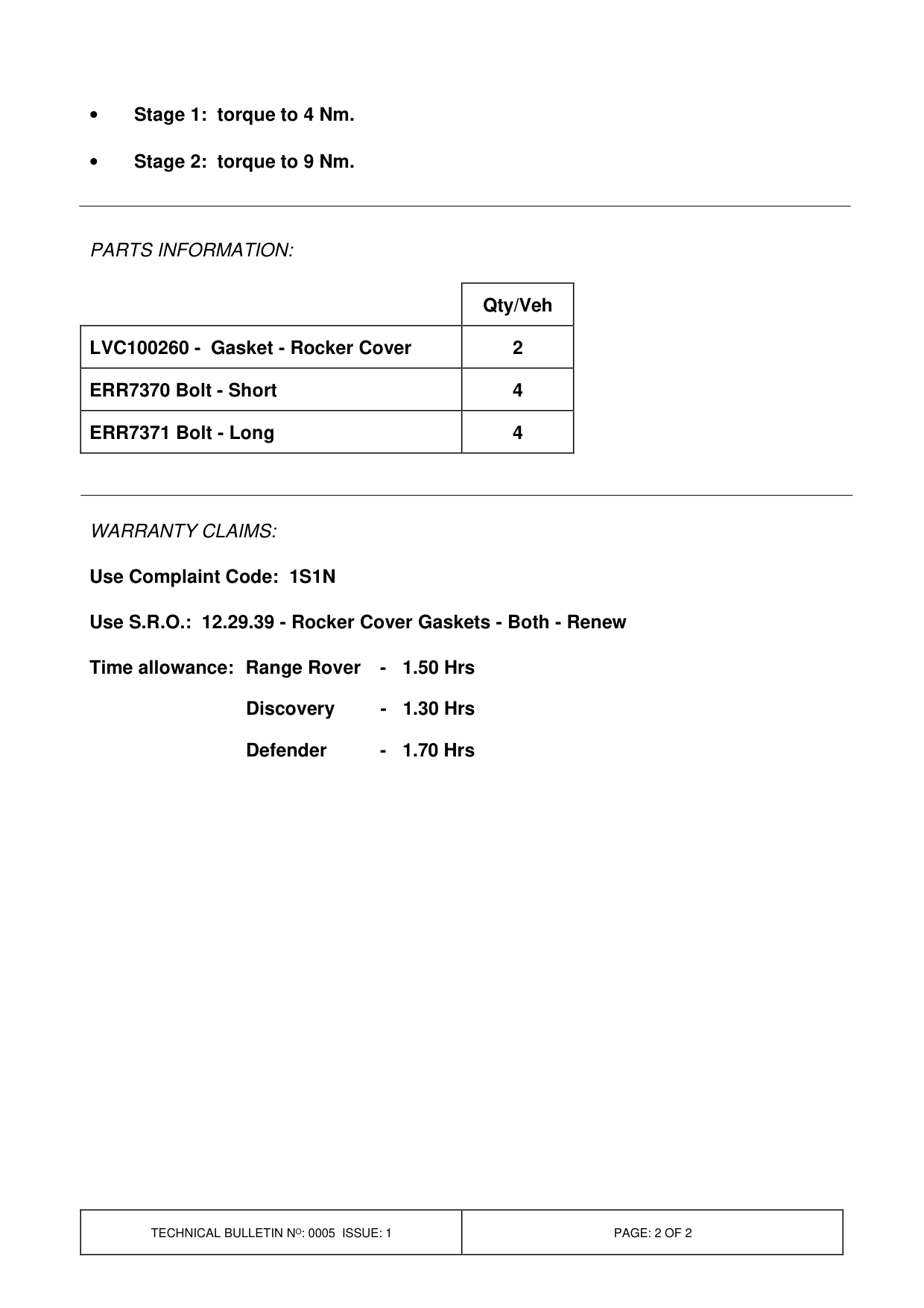Oil Leakage From Rocker Cover Gaskets – bulletin page 2
