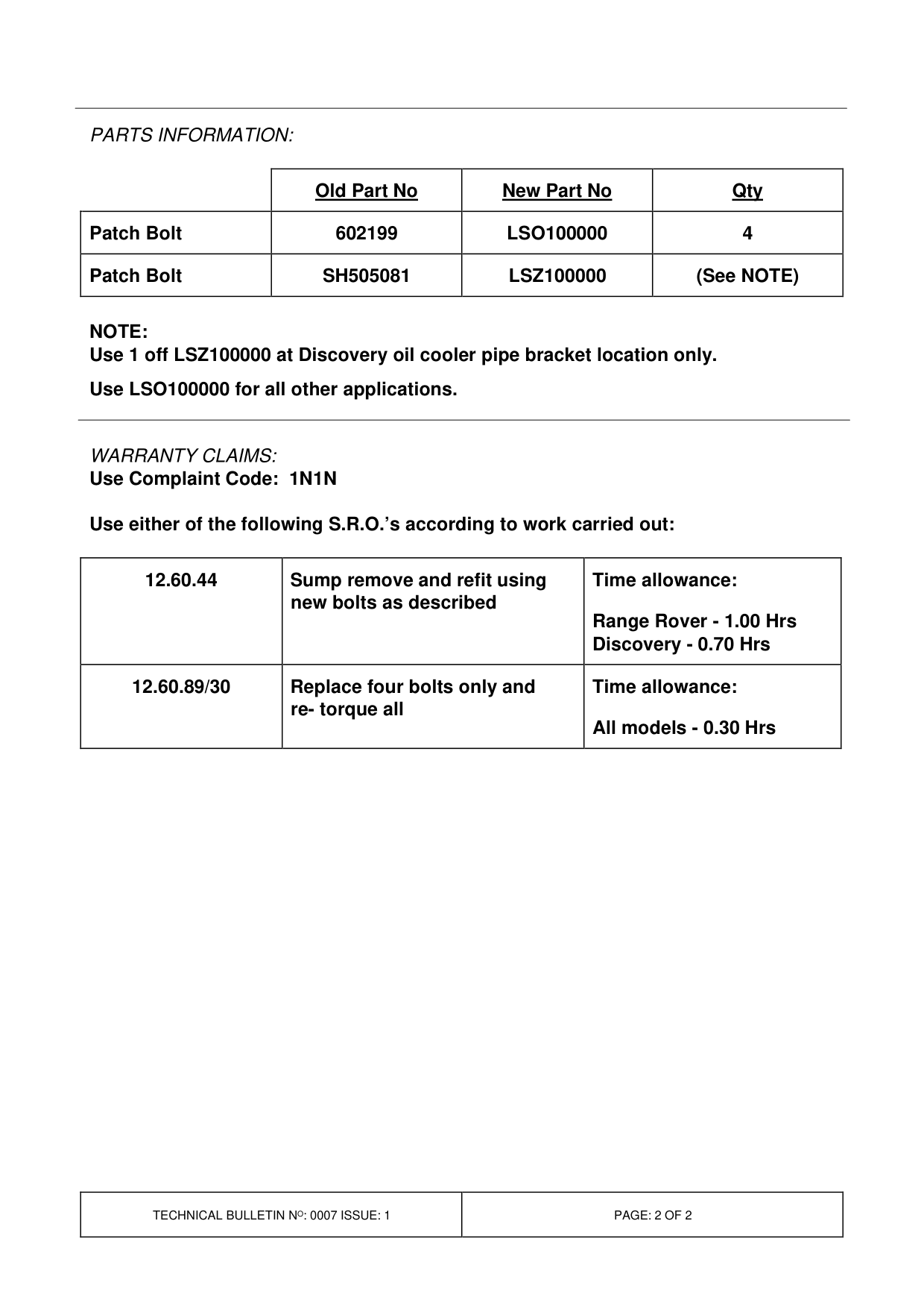 Oil Leakage From Sump Bolts – bulletin page 2
