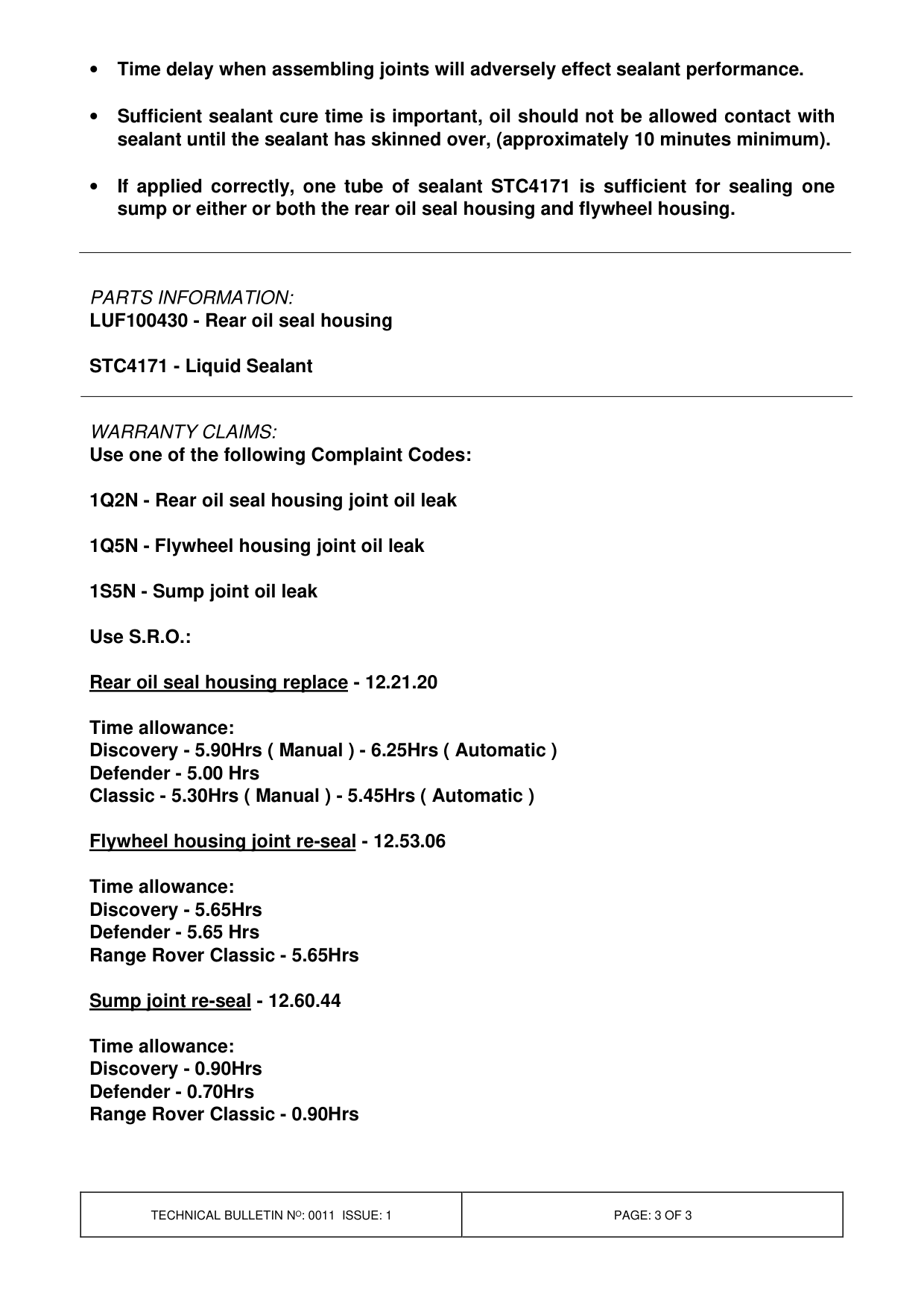 Oil Leak From Rear Of Engine - Various – bulletin page 3