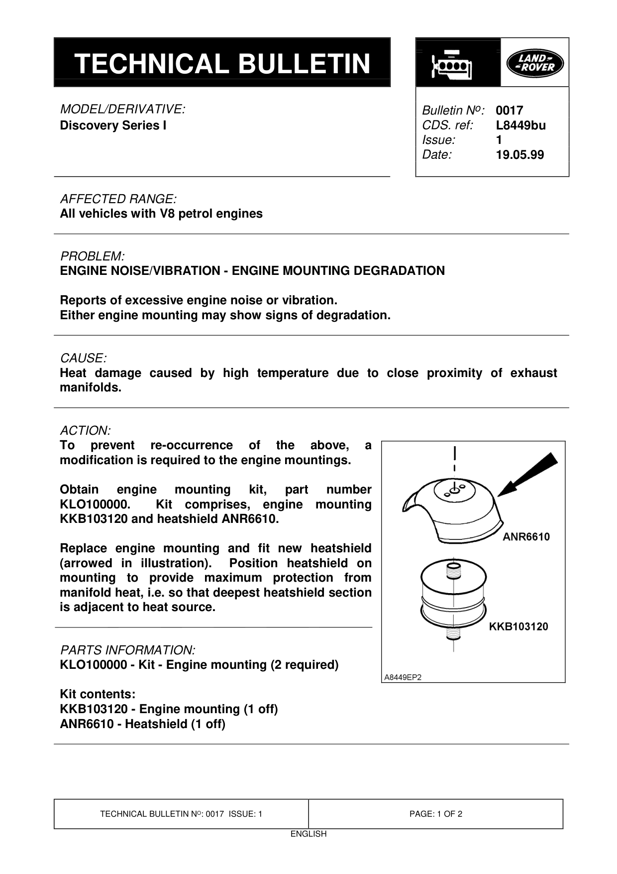 Engine Noise/Vibration - Engine Mounting Degradation – bulletin page 1